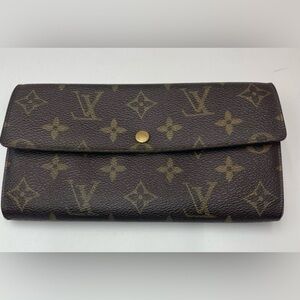 Louis Vuitton Sarah Long Brown Monogram Flap Snap Wallet Vintage
